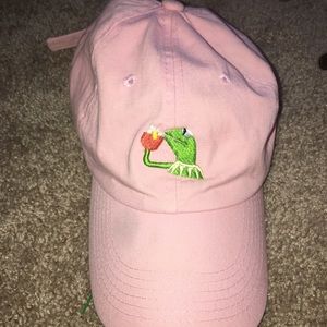 Pink Kermit sips tea baseball style hat